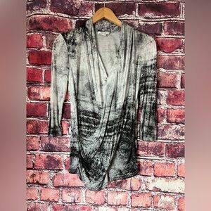 Helmut Lang "Nova" Graphite Print Draped Jersey Top